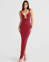 Summer sexy V-neck backless slit slim evening dress wholesale