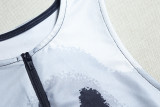 Summer fashion printed slim vest trousers set