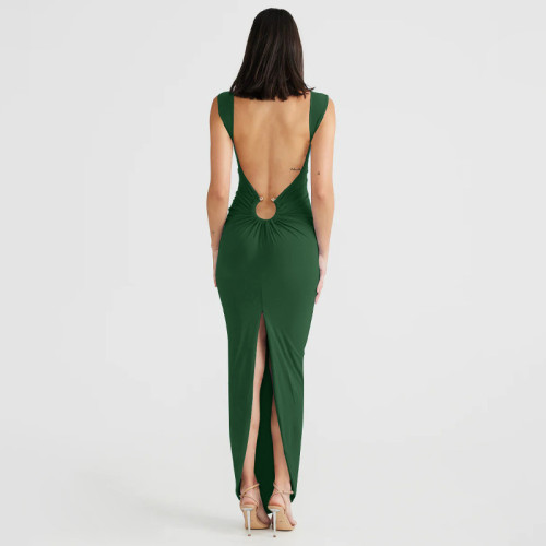 Summer sexy V-neck backless slit slim evening dress wholesale