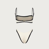 Women's simple black and white color block two-piece bikini swimsuit