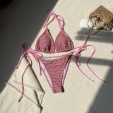 Striped print sexy two-piece bikini