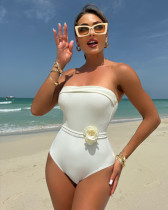 Multi-wear drawstring flower one-piece swimsuit bikini