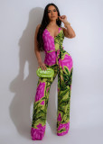 Summer resort style print halter jumpsuit