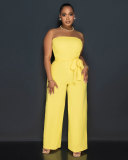 Summer casual solid color fit-and-loose strapless jumpsuit