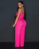 Summer casual solid color fit-and-loose strapless jumpsuit
