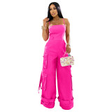 Fashionable sexy multi-pocket cargo jumpsuit