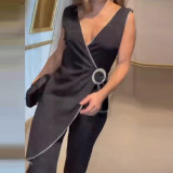 Summer fashionable V-neck sleeveless irregular jumpsuit for women