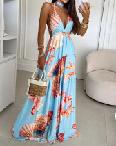 Summer halterneck strappy holiday style print long maxi dress
