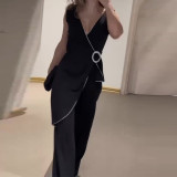 Summer fashionable V-neck sleeveless irregular jumpsuit for women
