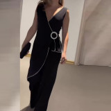 Summer fashionable V-neck sleeveless irregular jumpsuit for women
