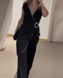 Summer fashionable V-neck sleeveless irregular jumpsuit for women