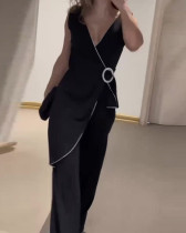 Summer fashionable V-neck sleeveless irregular jumpsuit for women