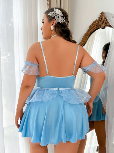 Plus size sleepwear blue babydoll lingerie set