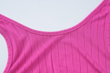 Summer Sexy Backless Strappy Solid Color Ribbed Jumpsuit