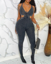Summer sexy tight fitting hollow out halter jumpsuit