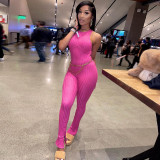 Summer Sexy Backless Strappy Solid Color Ribbed Jumpsuit