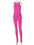 Summer Sexy Backless Strappy Solid Color Ribbed Jumpsuit
