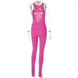 Summer Sexy Backless Strappy Solid Color Ribbed Jumpsuit
