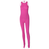 Summer Sexy Backless Strappy Solid Color Ribbed Jumpsuit