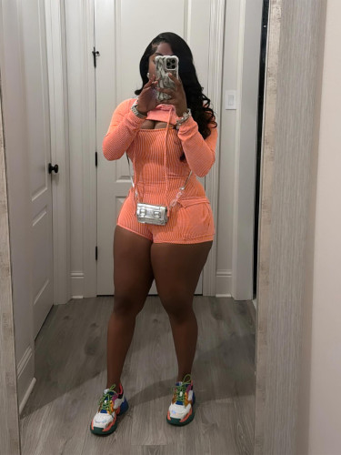 Women long sleeve ribbed rompers jumpsuit