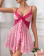 Sexy pink heart print see-through babydoll lingerie