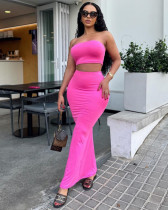 Summer solid color sleeveless tube top high waist slim long skirt women's set