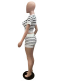 Summer casual stripes print knitting shorts set