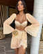 Solid Color Sexy Long Sleeve Tassel Bikini Three Piece Swimsuit