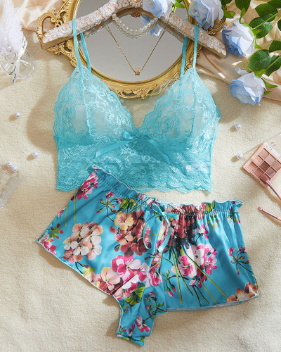 Sexy lingerie set lace see-through bra and shorts two-piece set