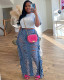 Sexy ripped fringed denim skirt