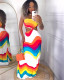 Sexy printed patchwork backless hollow stretch halterneck maxi dress