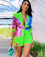 Green print elegant blazer and shorts suit