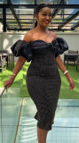 Summer black elegant diamond strapless bodycon dress