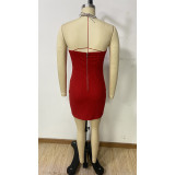 Sexy halterneck diamond chain backless slim short dress