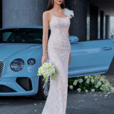 Fashionable and Elegant Dress Mesh Spliced Flower Dinner Graduation Dress