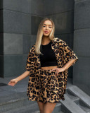 Leopard print short-sleeved summer shorts women's two-piece set