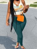Street trendy women's fashion tight fitting vest and pants two piece set clothing