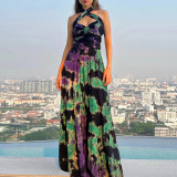Summer Sleeveless Tie Dye Halter Strap Casual Women's Dress