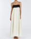 Summer Fashion Contrast Color Straps Backless Long Puff Dress