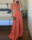 Summer resort style solid color hollow out long maxi dress