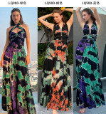Summer Sleeveless Tie Dye Halter Strap Casual Women's Dress