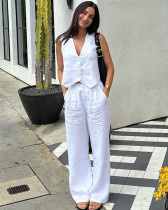 Summer linen vest and trousers two-piece women's casual fashion suit