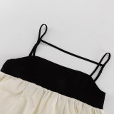Summer Fashion Contrast Color Straps Backless Long Puff Dress