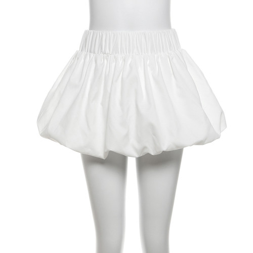 Summer Solid Color Bubble Skirt High Waisted Mini Skirt
