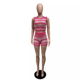 Summer Fashion Striped Sweater Vest Shorts Set