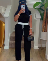 Summer casual street ribbed contrasting round neck short-sleeved pants two-piece set