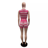 Summer Fashion Striped Sweater Vest Shorts Set