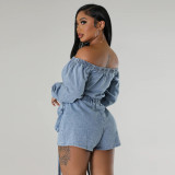 Sexy strapless washed denim rompers jumpsuit