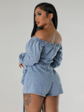 Sexy strapless washed denim rompers jumpsuit