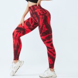 Tie-dye high-waisted tight yoga pants peach butt training seamless yoga pants sports running fitness pants for women